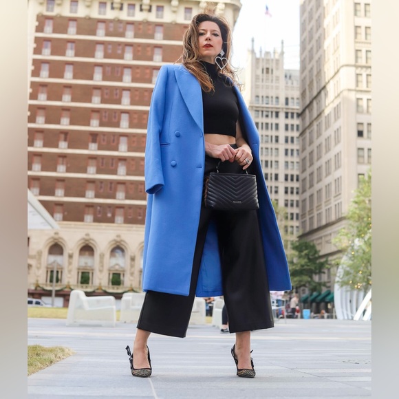 Avec Les Filles Double Breasted Wool Blend Coat in Silverlake Blue - Picture 2 of 14